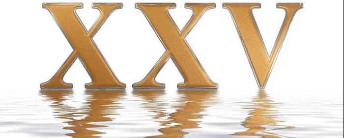 Framed Print : Roman numeral XXV, quinque et viginti, 25, twenty five, reflected on the water surface, isolated on white, 3d render Framed Print : Roman numeral XXV, quinque et viginti, 25, twenty five, reflected on the water surface, isolated on white, 3d render