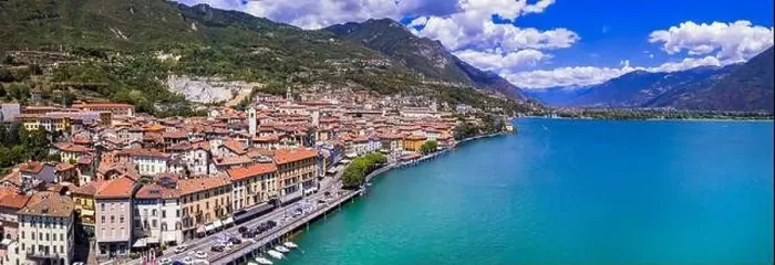 Framed Print : Romantic beautiful lake Iseo, aerial view of Lovere idyllic village surrounded by mountains. Italy, Bergamo province Framed Print : Romantic beautiful lake Iseo, aerial view of Lovere idyllic village surrounded by mountains. Italy, Bergamo province
