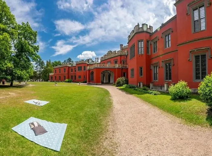 Framed Print : Romantic castle with red facade. Hradek u Nechanic. Czech Republic. Nechanice. Panoramic exterior view Framed Print : Romantic castle with red facade. Hradek u Nechanic. Czech Republic. Nechanice. Panoramic exterior view