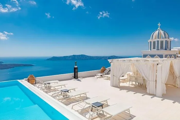 Framed Print : Romantic holidays Santorini resorts with infinity pool and sea view. Amazing summer travel landscape and white architecture, honeymoon destination Framed Print : Romantic holidays Santorini resorts with infinity pool and sea view. Amazing summer travel landscape and white architecture, honeymoon destination