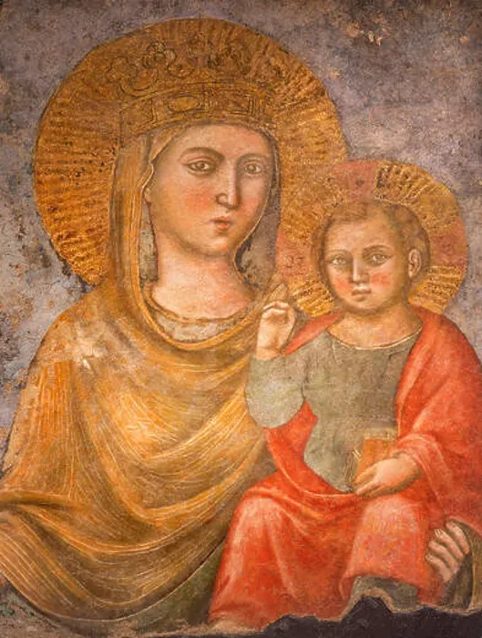 Framed Print : Rome - The fresco Madonna della Strada - Our Lady of the Road from 15th century by unknown artist in church Chiesa Framed Print : Rome - The fresco Madonna della Strada - Our Lady of the Road from 15th century by unknown artist in church Chiesa