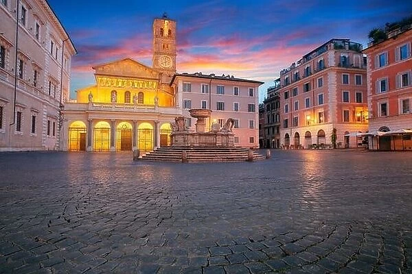 Rome, Italy. Cityscape image of Rome, Italy with Piazza Santa Maria in Trastevere at sunset
