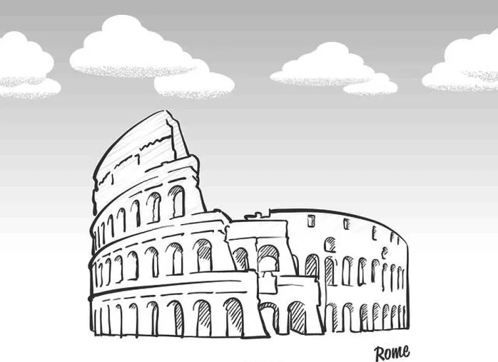 Framed Print : Rome, Italy famous landmark sketch. Lineart drawing by hand. Greeting card icon with title, vector illustration Framed Print : Rome, Italy famous landmark sketch. Lineart drawing by hand. Greeting card icon with title, vector illustration
