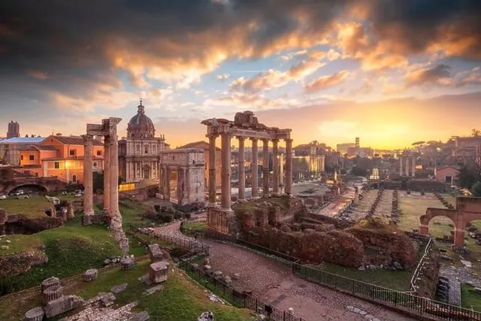 Framed Print : Rome, Italy at the historic Roman Forum ruins at dusk Framed Print : Rome, Italy at the historic Roman Forum ruins at dusk