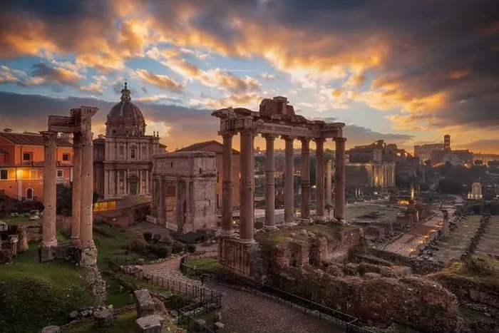 Framed Print : Rome, Italy at the historic Roman Forum ruins at dusk Framed Print : Rome, Italy at the historic Roman Forum ruins at dusk
