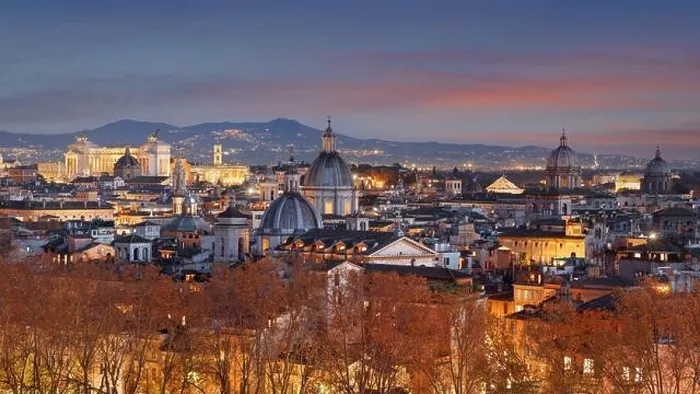 Framed Print : Rome, Italy historic skyline at dusk with autumn foliage Framed Print : Rome, Italy historic skyline at dusk with autumn foliage