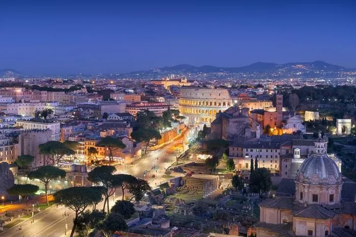 Framed Print : Rome, Italy overlooking the Roman Forum and Colosseum at dusk