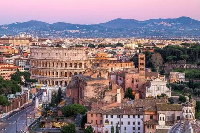 Framed Print : Rome, Italy overlooking the Roman Forum and Colosseum at dusk Framed Print : Rome, Italy overlooking the Roman Forum and Colosseum at dusk