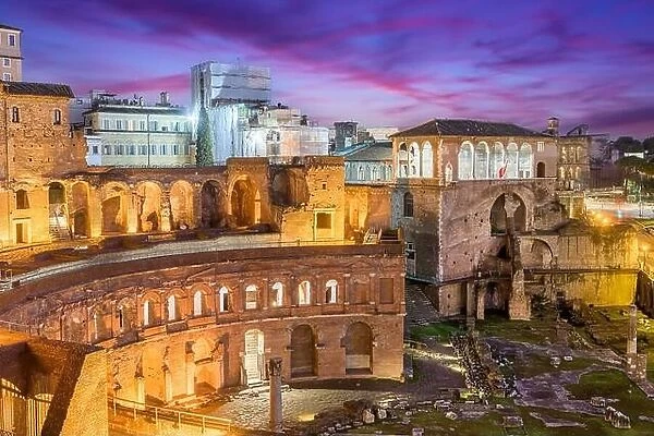 Rome, Italy overlooking Trajan's Forum at dusk