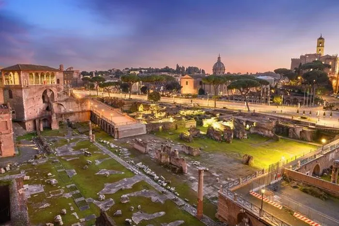 Framed Print : Rome, Italy overlooking Trajan's Forum at dusk Framed Print : Rome, Italy overlooking Trajan's Forum at dusk