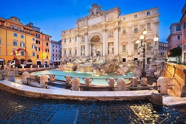 Rome, Italy overlooking Trevi Fountain during twilight
