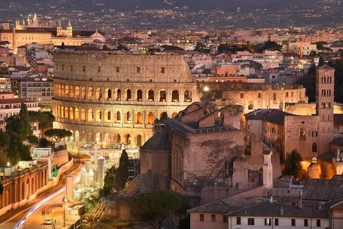 Framed Print : Rome, Italy view towards the Colosseum with archeological areas at sunset Framed Print : Rome, Italy view towards the Colosseum with archeological areas at sunset