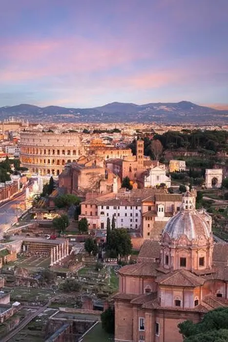 Framed Print : Rome, Italy view towards the Colosseum with archeological areas at sunset Framed Print : Rome, Italy view towards the Colosseum with archeological areas at sunset