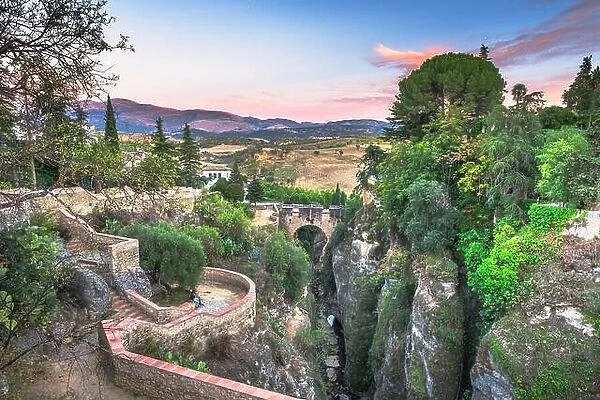 Ronda, Spain over the Tagus River Gorge at dusk