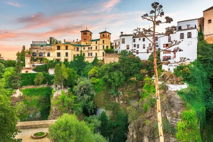 Framed Print : Ronda, Spain over the Tagus River Gorge at dusk