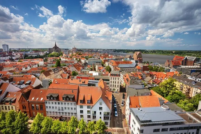 Framed Print : Rostock, Germany. Aerial cityscape image of Rostock, Germany during sunny summer day Framed Print : Rostock, Germany. Aerial cityscape image of Rostock, Germany during sunny summer day