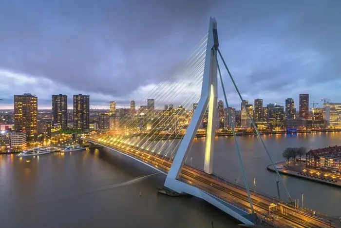 Framed Print : Rotterdam, Netherlands, city skyline at twilight