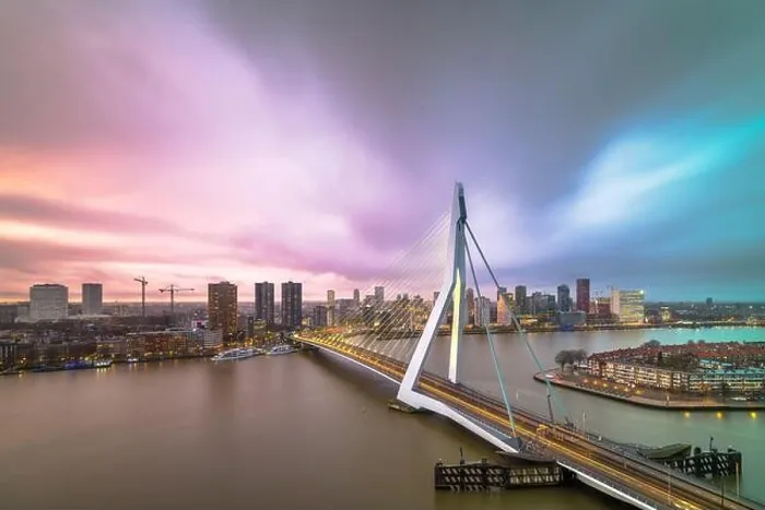 Framed Print : Rotterdam, Netherlands, city skyline at twilight Framed Print : Rotterdam, Netherlands, city skyline at twilight