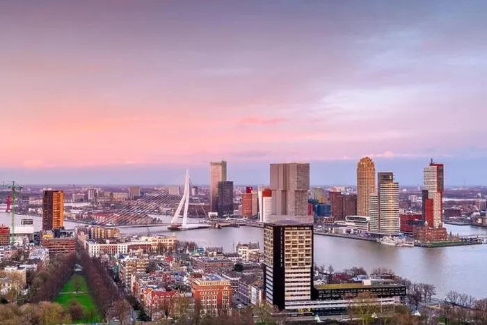 Framed Print : Rotterdam, Netherlands, city skyline at twilight