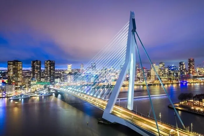 Framed Print : Rotterdam, Netherlands, city skyline at twilight