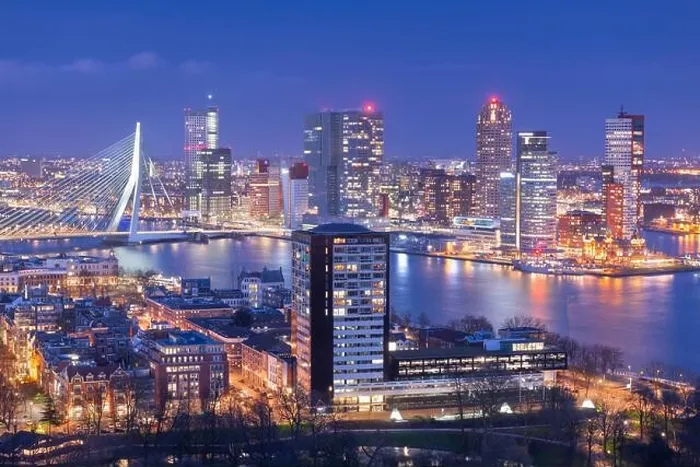 Framed Print : Rotterdam, Netherlands, city skyline at twilight Framed Print : Rotterdam, Netherlands, city skyline at twilight