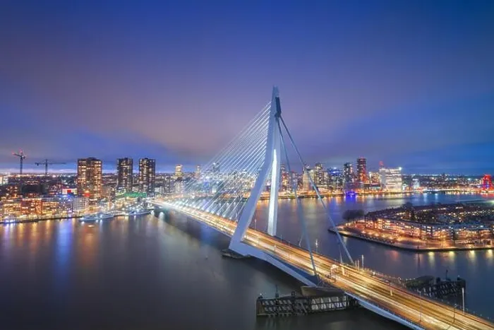 Framed Print : Rotterdam, Netherlands, city skyline at twilight Framed Print : Rotterdam, Netherlands, city skyline at twilight