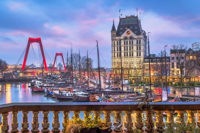 Framed Print : Rotterdam, Netherlands from Oude Haven Old Port at Twilight Framed Print : Rotterdam, Netherlands from Oude Haven Old Port at Twilight