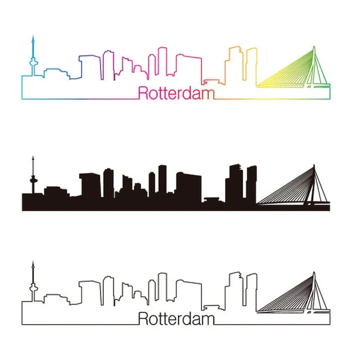 Framed Print : Rotterdam skyline linear style with rainbow Framed Print : Rotterdam skyline linear style with rainbow