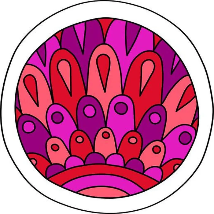 Framed Print : Round coloring page filled with hand drawn doodle motifs in a circle, isolated on white background. Vector illustration