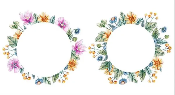 Framed Print : Round frames with watercolor wildflowers Framed Print : Round frames with watercolor wildflowers