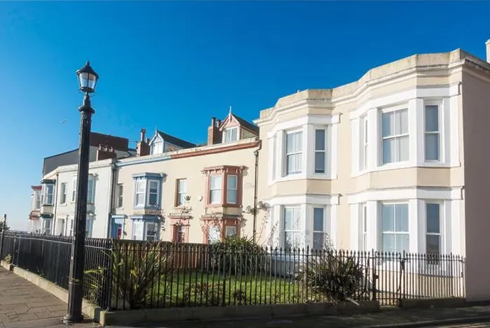 Framed Print : A row of houses in South Crescent, Headland, Hartlepool, England, UK Framed Print : A row of houses in South Crescent, Headland, Hartlepool, England, UK