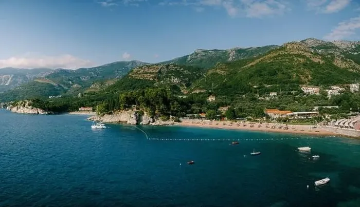 Framed Print : Royal beach of Villa Milocer. Montenegro. Aerial view Framed Print : Royal beach of Villa Milocer. Montenegro. Aerial view