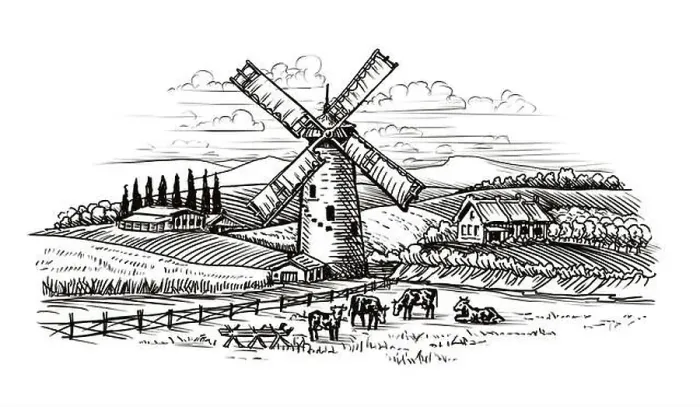 Framed Print : Rural landscape, village sketch. Agriculture, farming vintage Framed Print : Rural landscape, village sketch. Agriculture, farming vintage