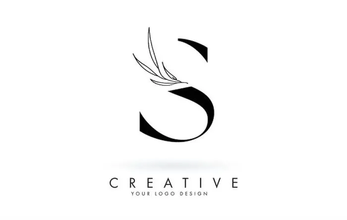 Framed Print : S letter logo design with elegant and slim leaves vector illustration. Creative icon with letter S.
