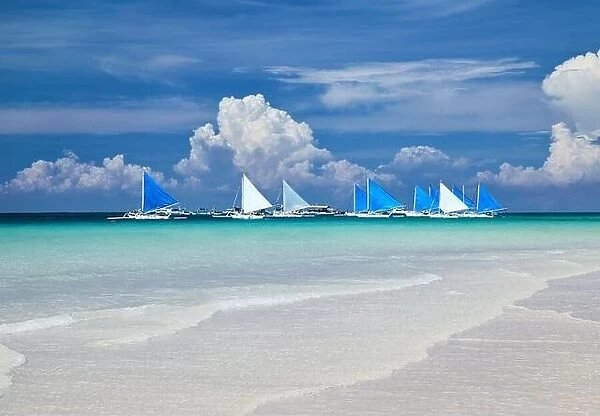 Sailboats in the sea, Tropical beach, Boracay island, Philippines