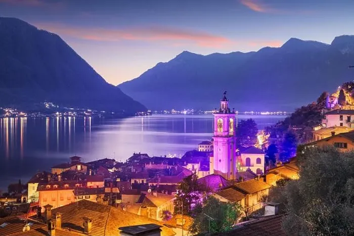 Framed Print : Sala Comacina, Como, Italy small town on Lake Como at dusk Framed Print : Sala Comacina, Como, Italy small town on Lake Como at dusk