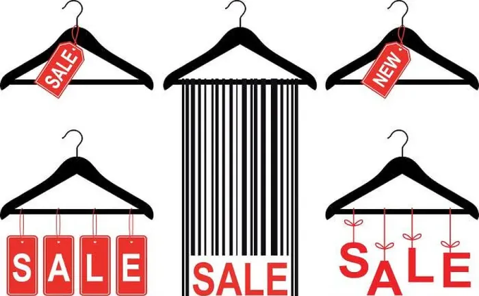 Framed Print : sale tags on clothes hanger, vector set Framed Print : sale tags on clothes hanger, vector set