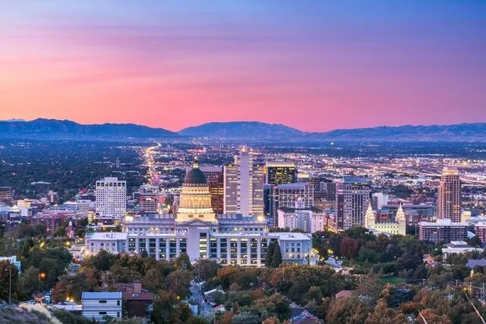 Framed Print : Salt Lake City, Utah, USA downtown city skyline at dusk Framed Print : Salt Lake City, Utah, USA downtown city skyline at dusk