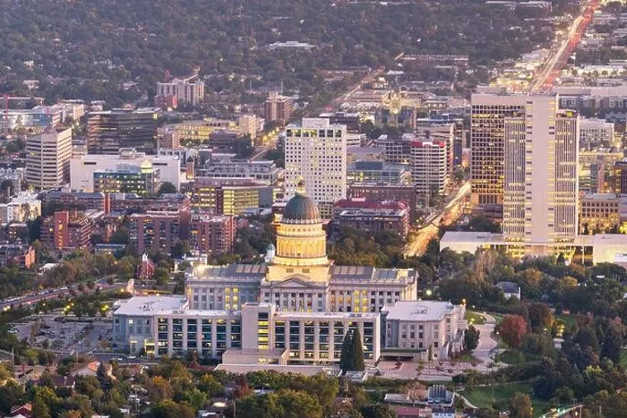 Framed Print : Salt Lake City, Utah, USA downtown city skyline at dusk Framed Print : Salt Lake City, Utah, USA downtown city skyline at dusk