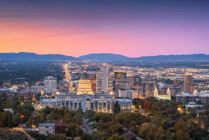 Framed Print : Salt Lake City, Utah, USA downtown city skyline at dusk Framed Print : Salt Lake City, Utah, USA downtown city skyline at dusk