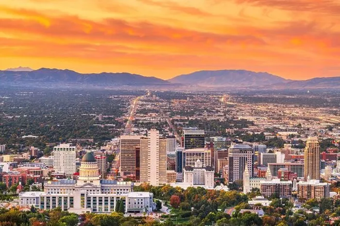 Framed Print : Salt Lake City, Utah, USA downtown city skyline at dusk