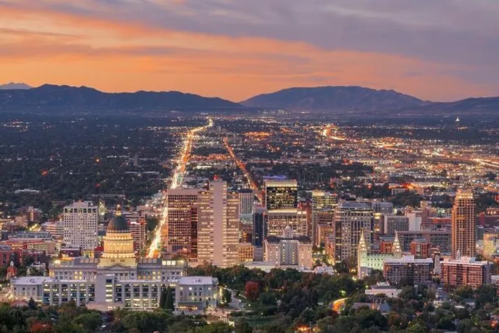 Framed Print : Salt Lake City, Utah, USA downtown city skyline at dusk Framed Print : Salt Lake City, Utah, USA downtown city skyline at dusk