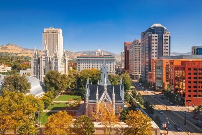 Framed Print : Salt Lake City, Utah, USA downtown cityscape over Temple Square with autumn foliage Framed Print : Salt Lake City, Utah, USA downtown cityscape over Temple Square with autumn foliage