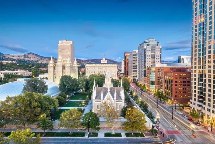 Framed Print : Salt Lake City, Utah, USA downtown cityscape over Temple Square at dusk Framed Print : Salt Lake City, Utah, USA downtown cityscape over Temple Square at dusk