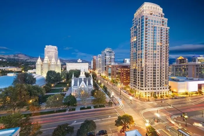 Framed Print : Salt Lake City, Utah, USA downtown cityscape over Temple Square at dusk Framed Print : Salt Lake City, Utah, USA downtown cityscape over Temple Square at dusk