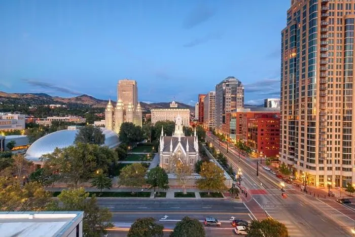 Framed Print : Salt Lake City, Utah, USA downtown cityscape over Temple Square at dusk Framed Print : Salt Lake City, Utah, USA downtown cityscape over Temple Square at dusk