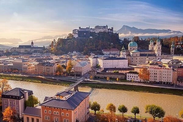 Salzburg, Austria. Aerial cityscape image of Salzburg, Austria at beautiful autumn sunrise