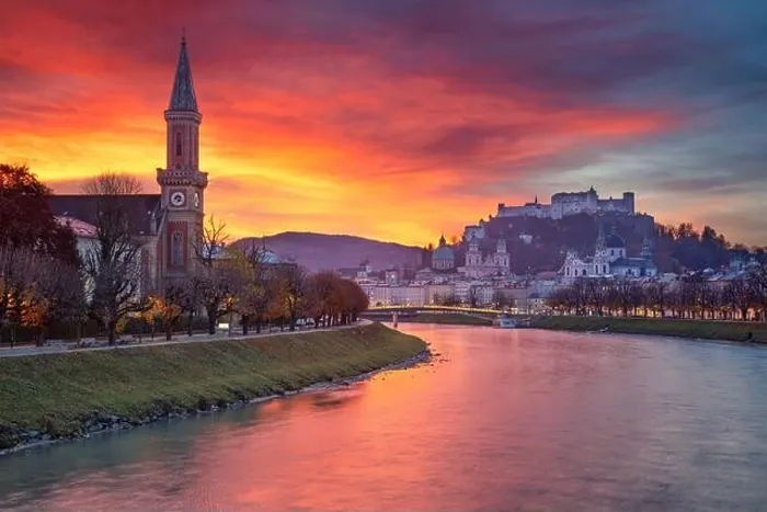 Framed Print : Salzburg, Austria. Panoramic cityscape image of the Salzburg, Austria with Salzburg Cathedral during beautiful autumn sunrise