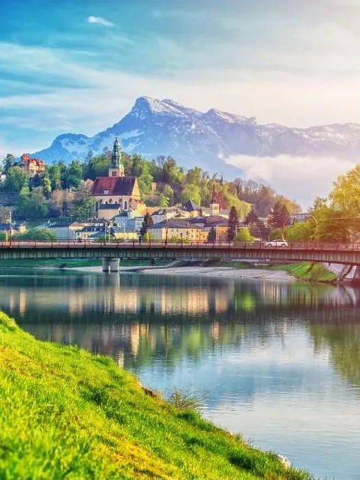 Framed Print : Salzburg sunset light and reflection of the city in warm lights. Austria Framed Print : Salzburg sunset light and reflection of the city in warm lights. Austria