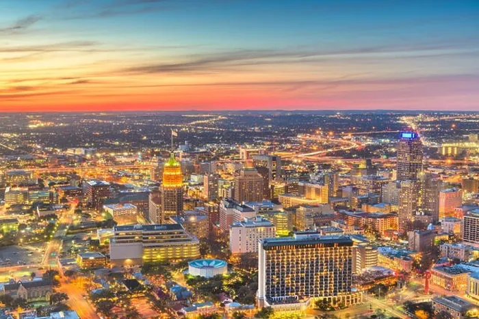 Framed Print : San Antonio, Texas, USA downtown city skyline from above just after sunset Framed Print : San Antonio, Texas, USA downtown city skyline from above just after sunset
